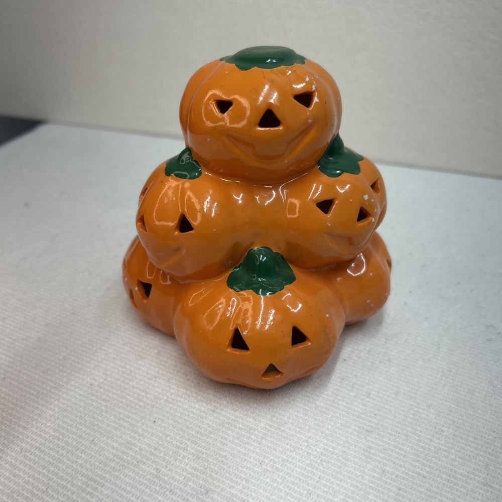 Vintage Stacked Pumpkin Ceramic Candle Tea Light Holder Halloween Fall Autumn